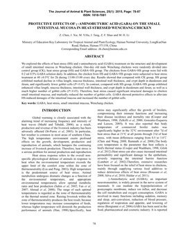 (Gaba) on the Small Intestinal Mucosa in Heat-Stressed Wenchang Chicken