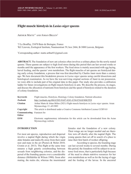 Matte, A., Billen, J. 2012. Flight Muscle Histolysis in Lasius Niger Queens