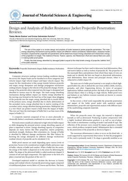 Design and Analysis of Bullet Resistance Jacket Projectile Penetration: Reviews