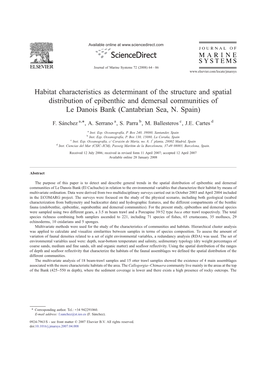 Habitat Characteristics As Determinant of the Structure and Spatial Distribution of Epibenthic and Demersal Communities of Le Danois Bank (Cantabrian Sea, N