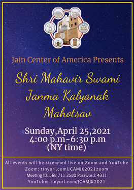 JCA NY Bhagwan Mahavir Janma Kalyanak Celebrations 2021