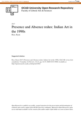 Presence and Absence Redux: Indian Art in the 1990S Rice, Ryan