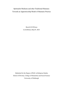 Spiritualist Mediums and Other Traditional Shamans: Towards an Apprenticeship Model of Shamanic Practice