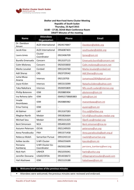 Name Attendees Organization Phone Email