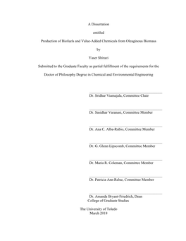A Dissertation Entitled Production of Biofuels and Value-Added