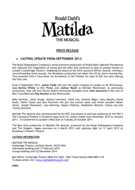 Press Release • Casting Update from September 2013