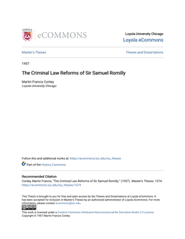 The Criminal Law Reforms of Sir Samuel Romilly