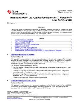 Important ARM Ltd Application Notes for TI Hercules ARM Safety Mcus