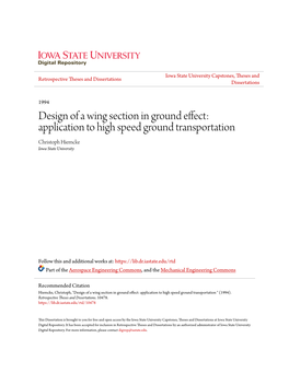 Design of a Wing Section in Ground Effect: Application to High Speed Ground Transportation Christoph Hiemcke Iowa State University