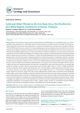 Gold and Other Metals in the Cao Ram Area, Doi Bu District, Hoa Binh Region, Southwest of Hanoi, Vietnam Michael D