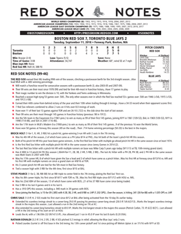 Post-Game Notes 9.11.18 Vs. TOR.Indd