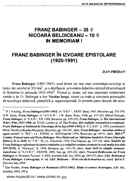 FRANZ BABINGER 35 'Îl' NICOARĂ BELDICEAN-U -10 'Îl' in MEMORIAM !