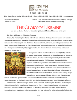 The Glory of Ukraine an Unprecedented Display of Ukrainian Spiritual and National Treasures in the U.S