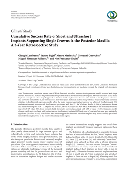 Cumulative Success Rate of Short and Ultrashort Implants Supporting Single Crowns in the Posterior Maxilla: a 3-Year Retrospective Study