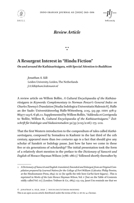 Hindu Fiction” on and Around the Kathāsaritsāgara, with Special Attention to Buddhism