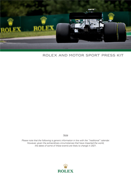 Rolex and Motor Sport Press Kit