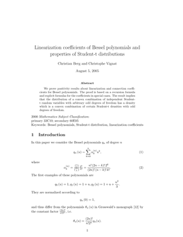 Linearization Coefficients of Bessel Polynomials and Properties Of