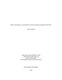 Poetics, Performance, and Translation in Eastern Cherokee Language Revitalization