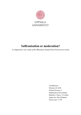 Saffronisation Or Moderation? a Comparative Case Study of the Bharatiya Janata Party Between Two Terms