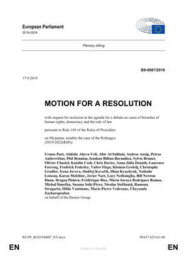 En En Motion for a Resolution