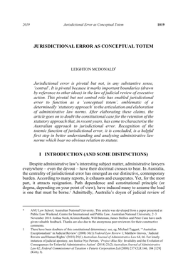 Jurisdictional Error As Conceptual Totem I Introduction (And Some Distinctions)