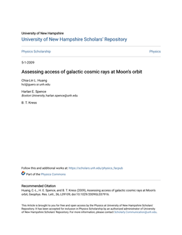 Assessing Access of Galactic Cosmic Rays at Moon's Orbit