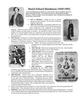 Daniel Edward Bandmann (1840-1905) a Renowned Shakespearean Theater Actor Who Lived His Life on and Off the Stage to Its Fullest Dramatical Potential