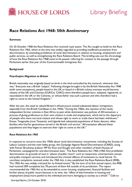 Race Relations Act 1968: 50Th Anniversary