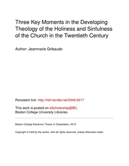 Three Key Moments in the Developing Theology of the Holiness and Sinfulness of the Church in the Twentieth Century