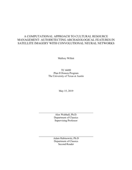 A Computational Approach to Cultural Resource Management: Autodetecting Archaeological Features in Satellite Imagery with Convolutional Neural Networks