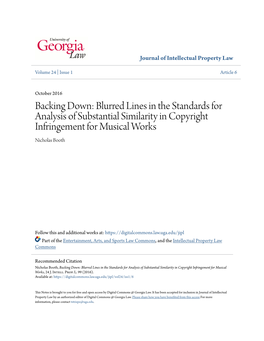 Blurred Lines in the Standards for Analysis of Substantial Similarity in Copyright Infringement for Musical Works Nicholas Booth