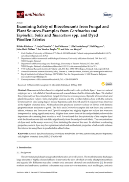 Examining Safety of Biocolourants from Fungal and Plant Sources-Examples from Cortinarius and Tapinella, Salix and Tanacetum Spp