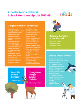 Alberta Reads Network School Membership List 2017-18