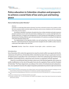 Police Education in Colombia: Situation and Prospects to Achieve a Social State of Law and a Just and Lasting Peace
