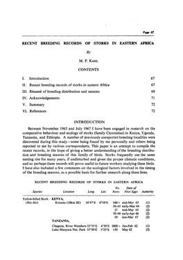 RECENT BREEDING RECORDS of STORKS in EASTERN AFRICA By