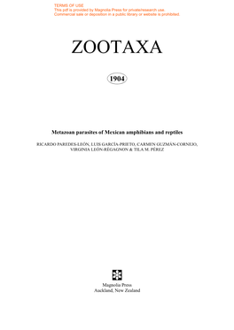 Zootaxa, Metazoan Parasites of Mexican Amphibians and Reptiles