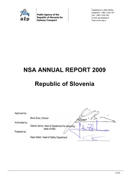 NSA ANNUAL REPORT 2009 Republic of Slovenia