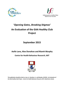 An Evaluation of the GAA Healthy Club Project September