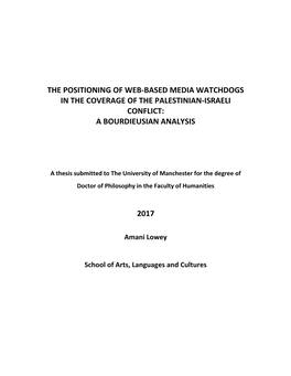 The Positioning of Web-Based Media Watchdogs in the Coverage of the Palestinian-Israeli Conflict: a Bourdieusian Analysis