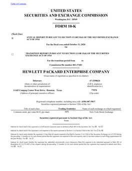 United States Securities and Exchange Commission Form 10-K Hewlett Packard Enterprise Company