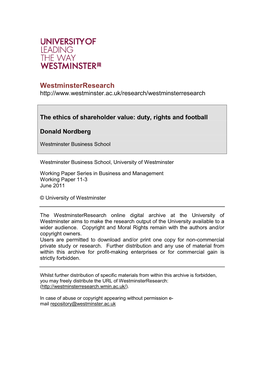 The Ethics of Shareholder Value: Duty, Rights and Football