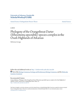 Etheostoma Spectabile) Species Complex in the Ozark Highlands of Arkansas Mckenna George