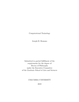 Computational Toxinology Joseph D. Romano Submitted in Partial