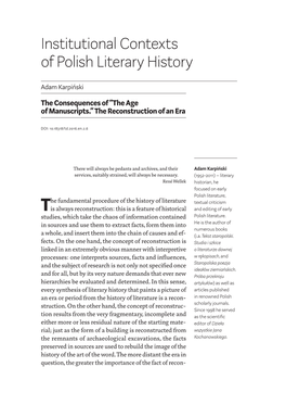 Institutional Contexts of Polish Literary History