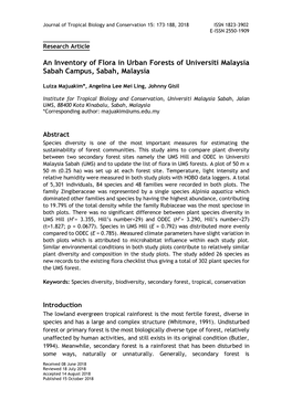 An Inventory of Flora in Urban Forests of Universiti Malaysia Sabah Campus, Sabah, Malaysia