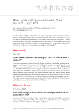 News Update on Religion and Church in China March 28 – July 7, 2017