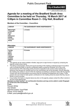 (Public Pack)Agenda Document for Bradford South Area Committee, 16