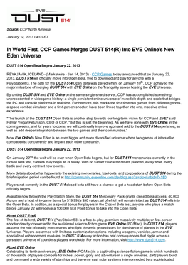 In World First, CCP Games Merges DUST 514(R) Into EVE Online's New Eden Universe