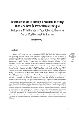 Deconstruction of Turkey's National Identity: Then And