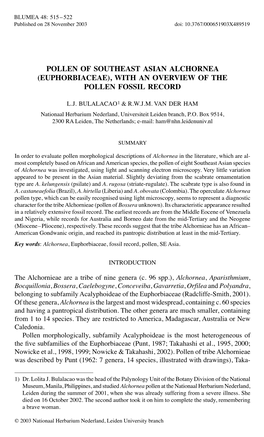 Pollen of Southeast Asian Alchornea (Euphorbiaceae), with an Overview of the Pollen Fossil Record